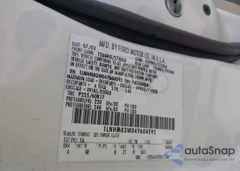 2004 Lincoln Town Car Ultimate из США, поврежденный, VIN 1LNHM83W04Y604592